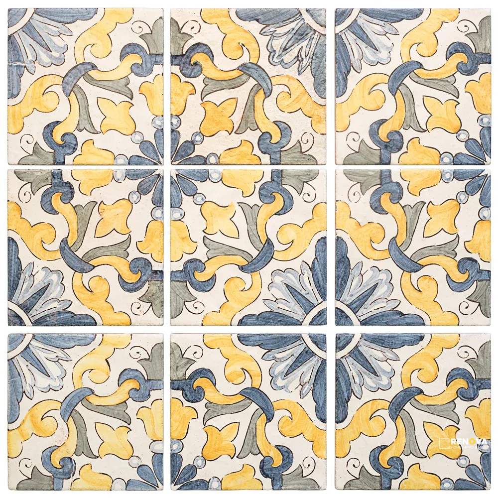 CHAPTER 4 - VIA LISBON PATTERN HAND PAINTED FIELD TILE 5" X 5" - 4