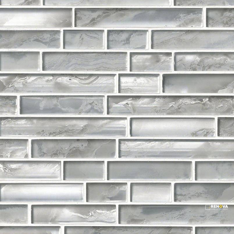 SILVER CANVAS GLASS INTERLOCKING PATTERN MOSAIC 8MM - 7