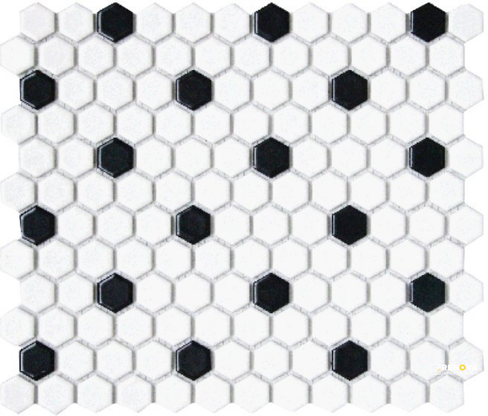 CC MOSAICS MATTE WHITE/BLACK HEXAGON MOSAIC 1X1 - 2