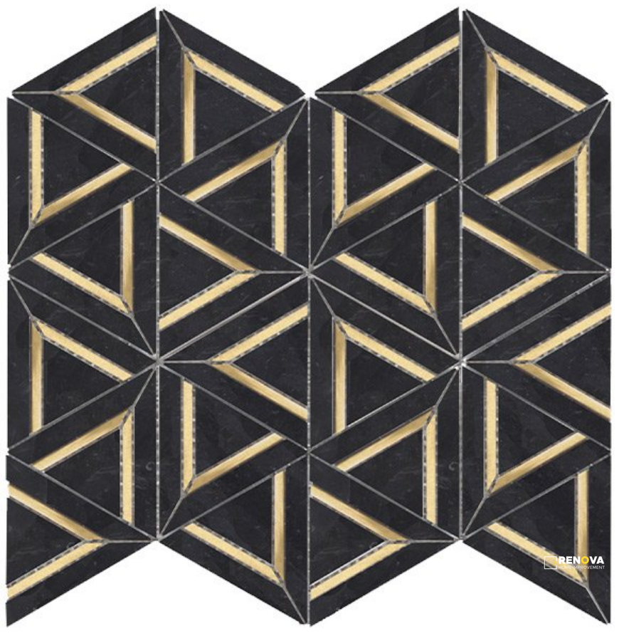 ROCKART NERO MARQUINA METAL MOSAIC 12" X 12" - 2