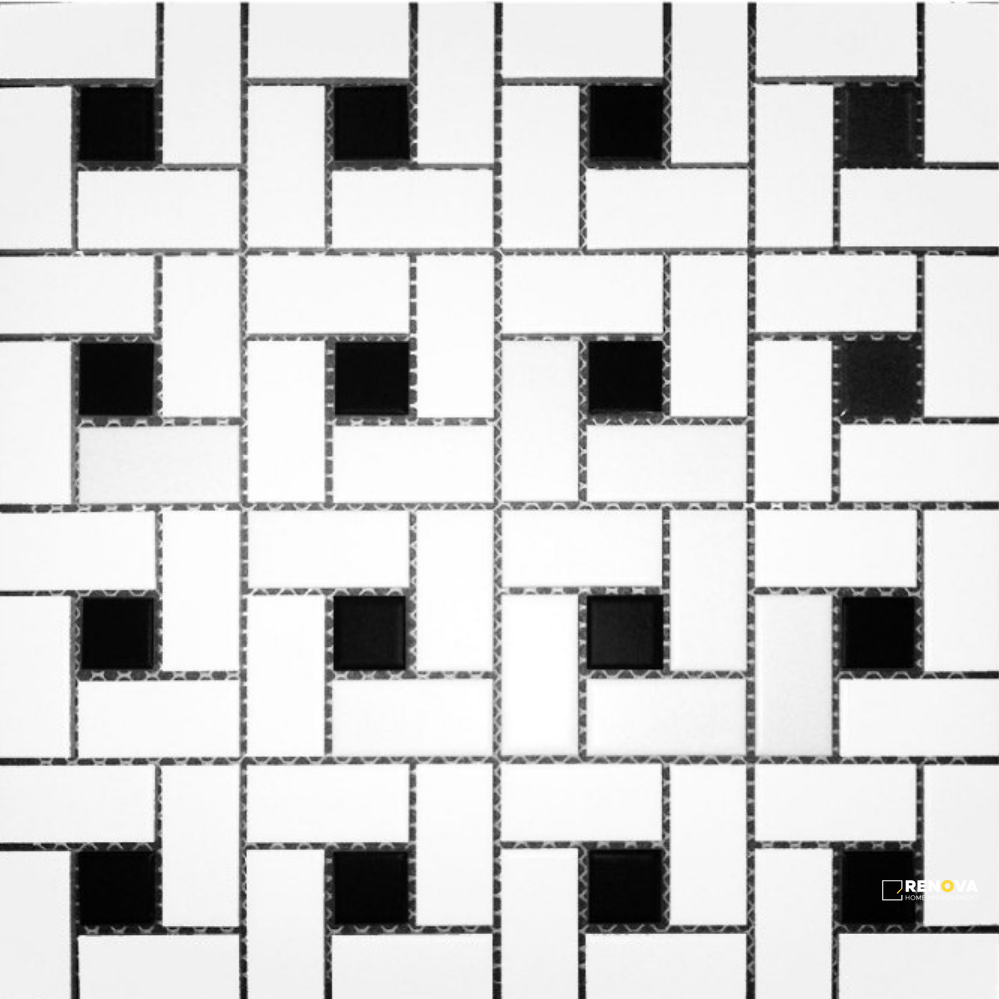 CC MOSAICS MATTE WHITE W/ BLACK DOT PINWHEEL MOSAIC - 2