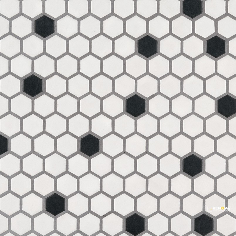 RETRO BIANCO BLACK AND WHITE 1" HEXAGON MATTE ( 12.9 SF PER BOX ) - SMOT-PT-RETBIANER-1HEXM - 4
