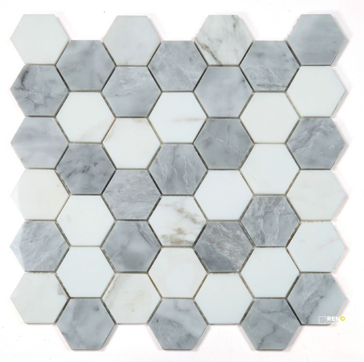 HEXAGON CITY GREY MOSAIC 2" X 2" - 3