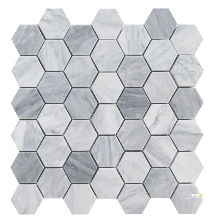 HEXAGON MIX GREY HONED MOSAIC 2" X 2" - 2