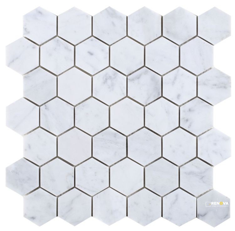 HEXAGON CARRARA HONED MOSAIC 2" X 2" - 3