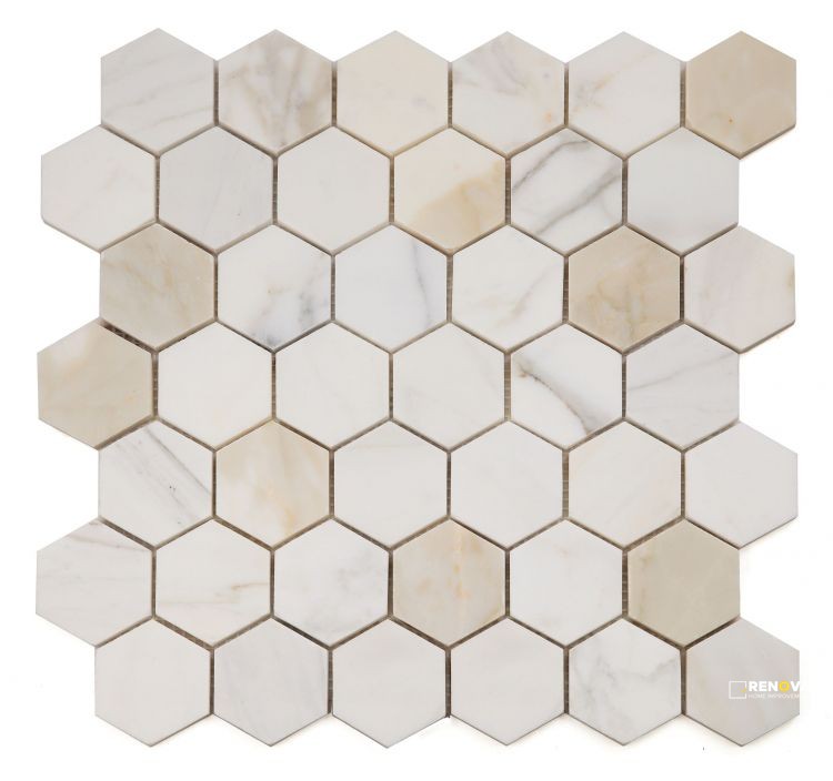 HEXAGON CALACATTA GOLD HONED MOSAIC 2" X 2" - 3