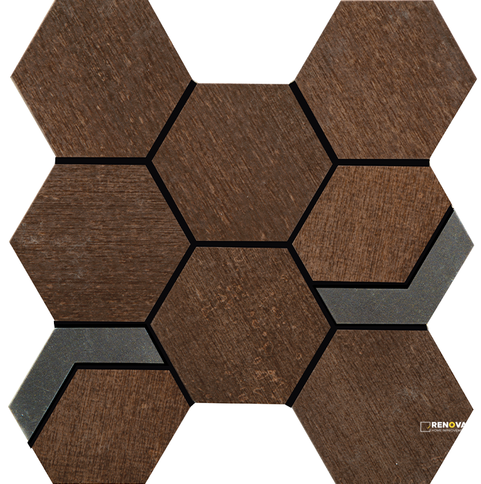 CROSSVILLE NATIVE METAL COPPER DEPOSIT 3-1/2X3-1/2 HEX MOSAIC WITH IRON UNPOLISH - 4