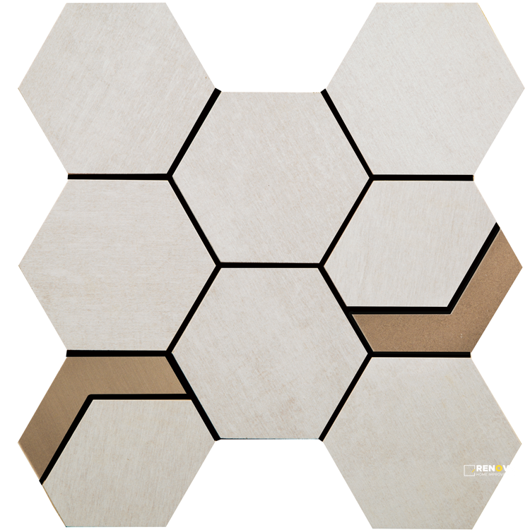 CROSSVILLE NATIVE METAL NOBLE PLATINUM 3-1/2X3-1/2 HEX MOSAIC WITH GOLD UNPOLISH - 3