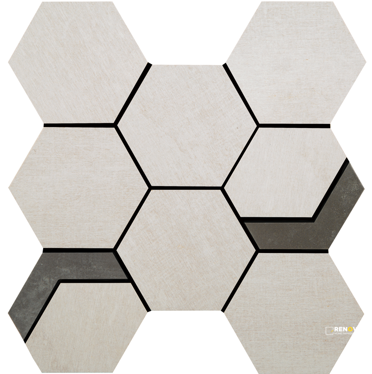 CROSSVILLE NATIVE METAL NOBLE PLATINUM 3-1/2X3-1/2 HEX MOSAIC WITH IRON UNPOLISH - 3