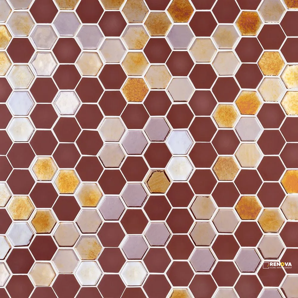 CHAPTER SPEC09 - BRILL BURGUNDY GLASS HEXAGON MOSAIC 10-3/4" X 12-1/2" - 4