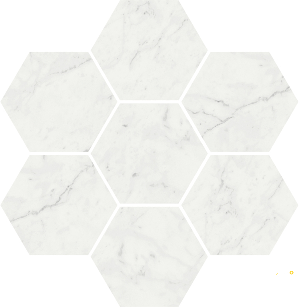 VALLELUNGA CARRARA 4 IN HEXAGON MOSAIC SHEETS ARE APPROX 9X9.75 - .61 SF - 7