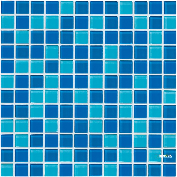CROSSVILLE GLASS BLOX SOUTH SEA, AEGEAN, AND BLUE GROTTO 1X1 MOSAIC .9385 SF/SHT - 2