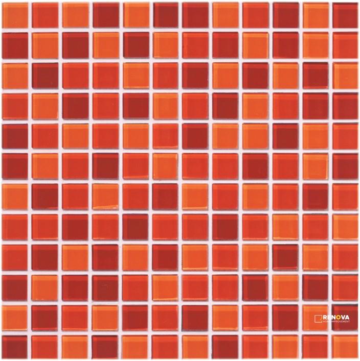 CROSSVILLE GLASS BLOX ORANGE SIZZLE, FLAME, AND DAZZLE RED 1X1 MOSAIC .9385 S - 6