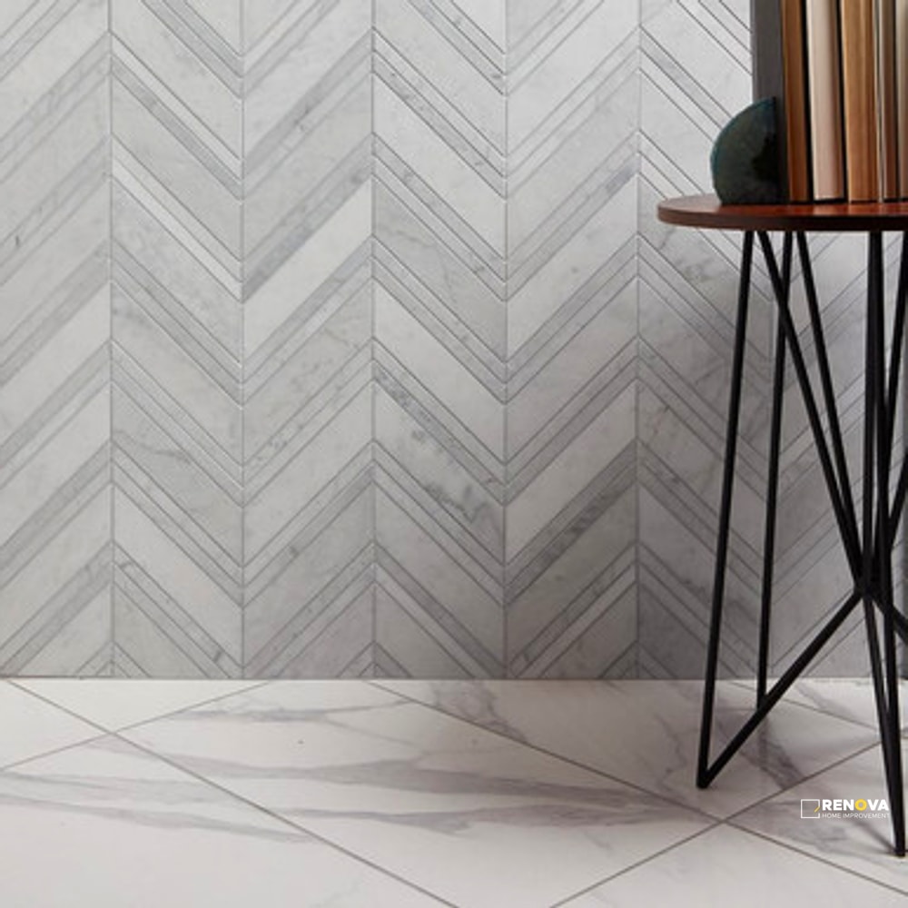BIANCO VENATINO HONED LARGE CHEVRON MOSAIC