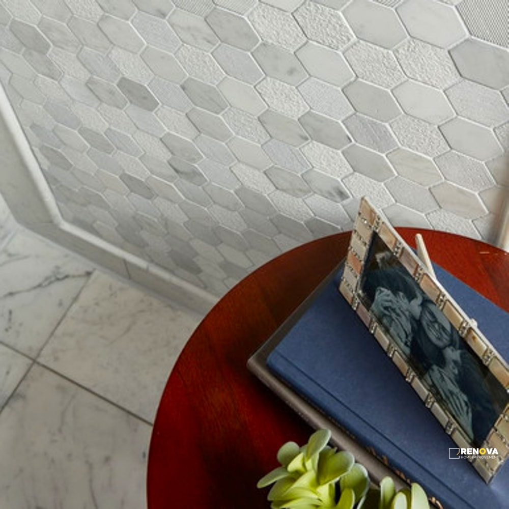 BIANCO VENATINO HONED MULTI FINISH HEX MOSAIC 2" X 2"