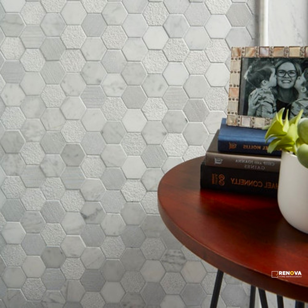 BIANCO VENATINO HONED MULTI FINISH HEX MOSAIC 2" X 2" - 2