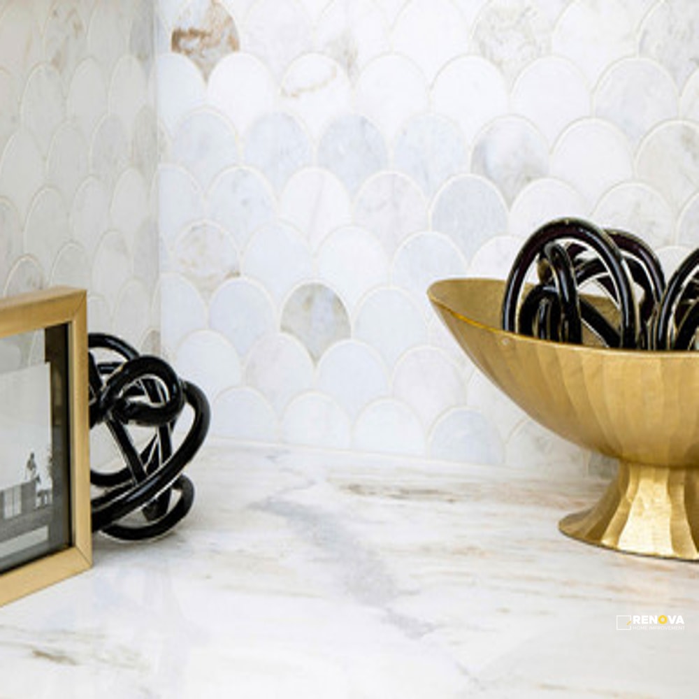 CALACATTA UMBER HONED FAN MOSAIC