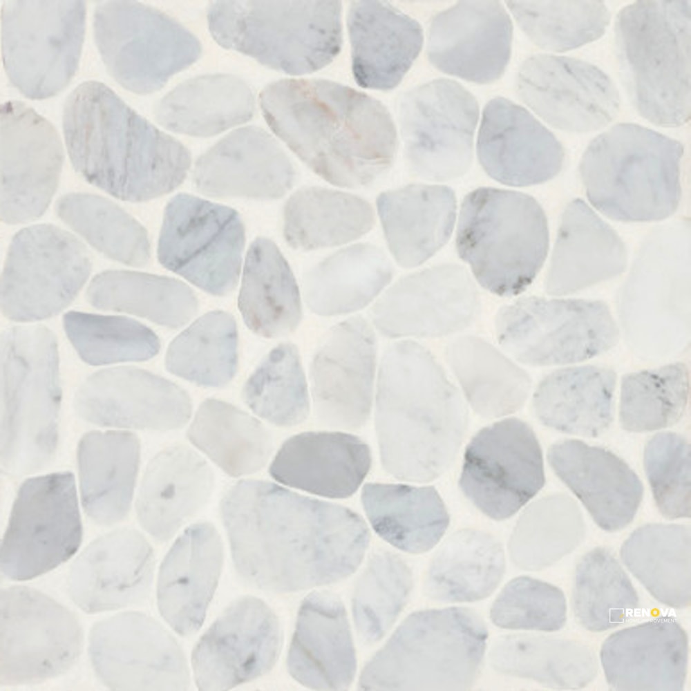 WATERBROOK WHITE CARRARA MEDIUM SLICED PEBBLE MOSAIC