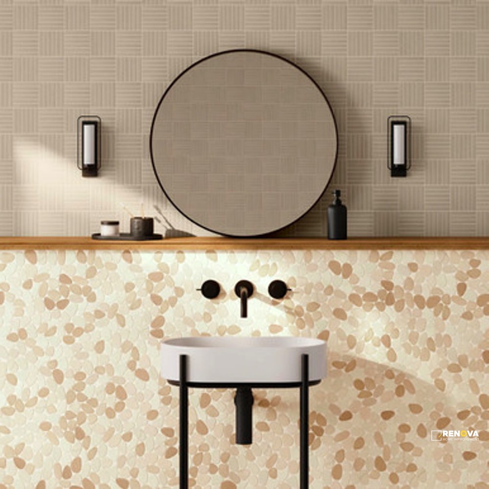 WATERBROOK WHITE/TAN JUMBO SLICED PEBBLE MOSAIC