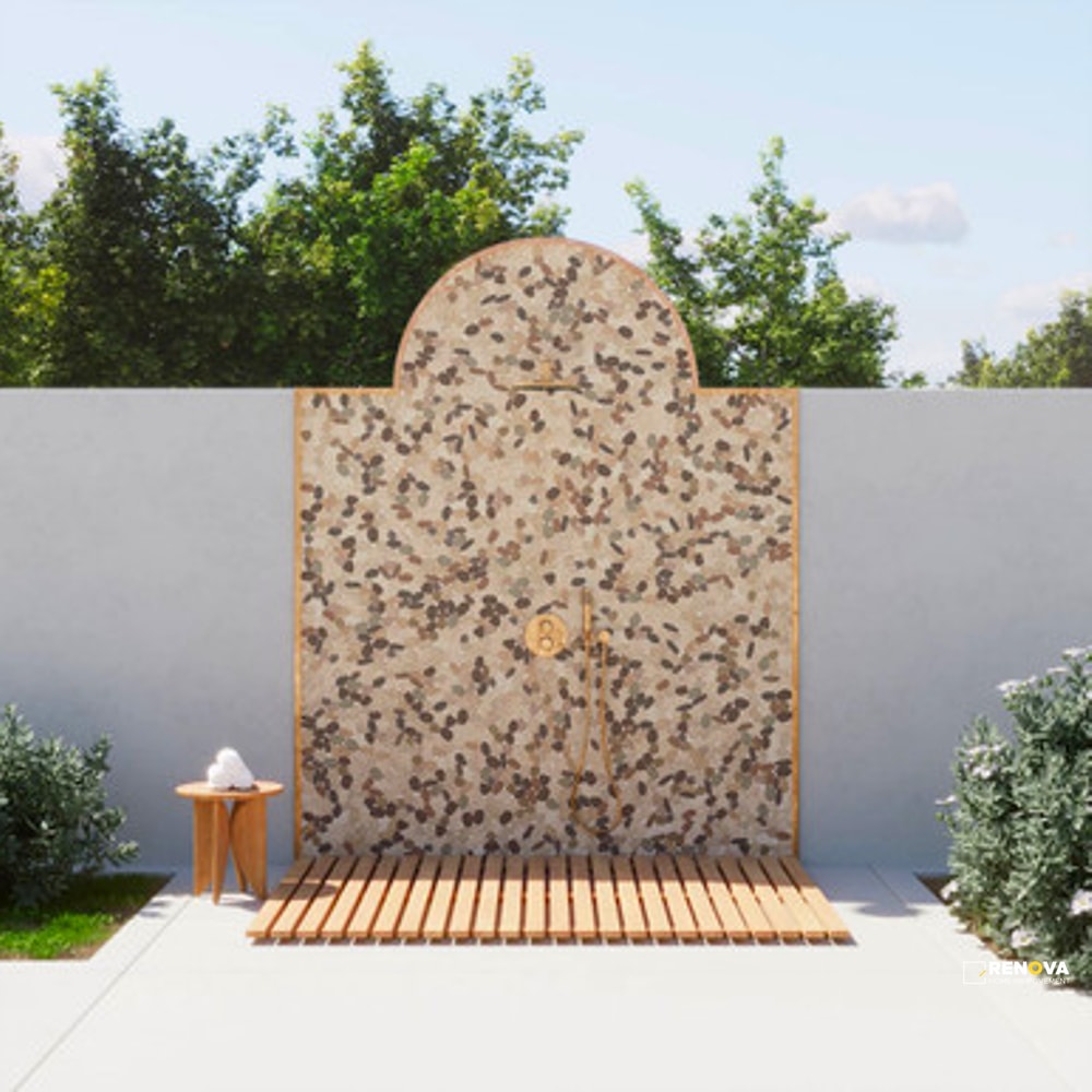 WATERBROOK TAN/BROWN/CHERRY JUMBO SLICED PEBBLE MOSAIC