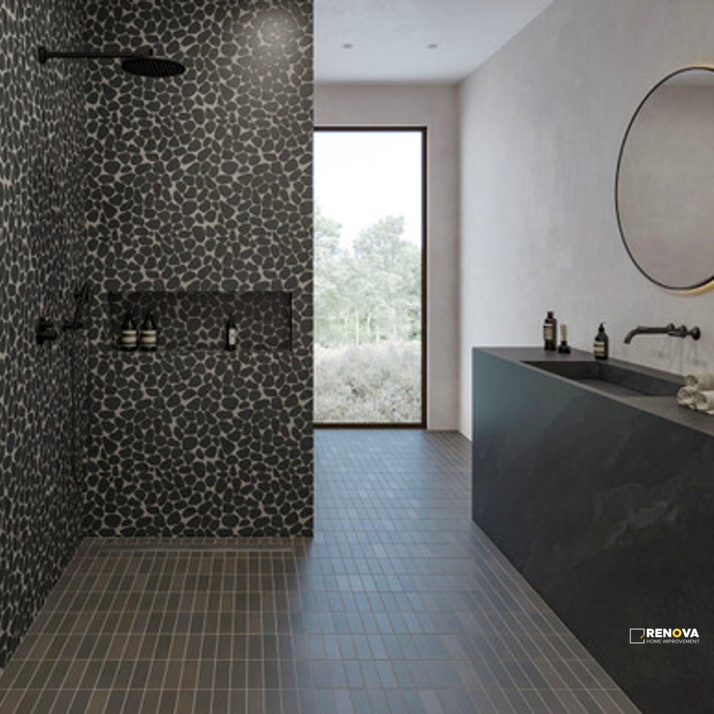 WATERBROOK SUPER BLACK JUMBO SLICED PEBBLE MOSAIC