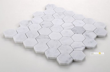 HEXAGON CARRARA HONED MOSAIC 2" X 2" - 2