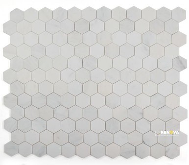 HEXAGON SNOW WHITE HONED MOSAIC 3" X 3"