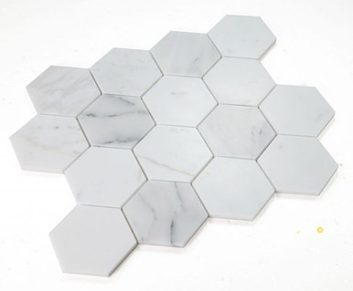 HEXAGON CALACATTA WHITE HONED MOSAIC 3" X 3" - 2