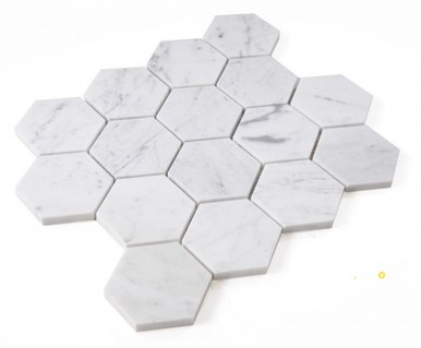 HEXAGON CARRARA HONED MOSAIC 3" X 3" - 2