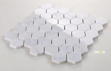 HEXAGON CARRARA POLISHED MOSAIC 3" X 3" - 2