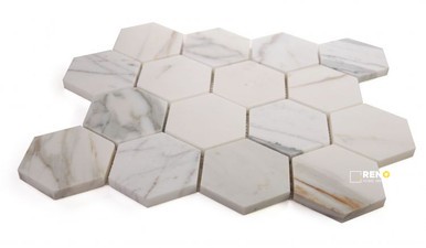 HEXAGON CALACATTA GOLD HONED MOSAIC 3" X 3" - 2