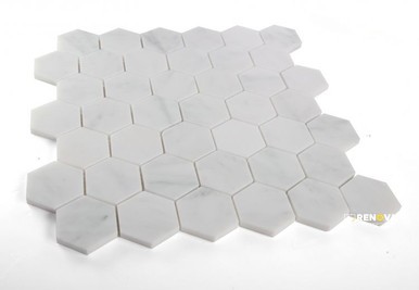 HEXAGON SNOW WHITE HONED MOSAIC 2" X 2" - 2