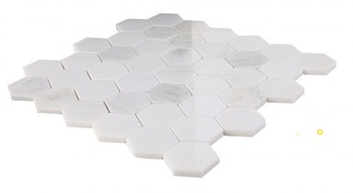 HEXAGON SNOW WHITE POLISHED MOSAIC 2" X 2" - 2