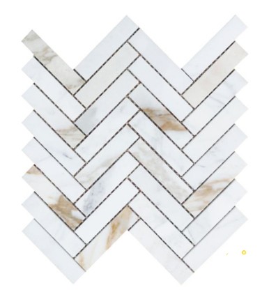 HERRINGBONE CALACATTA GOLD HONED MOSAIC 11.25" X 11.25"