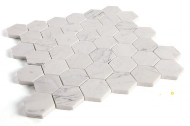 HEXAGON CALACATTA WHITE HONED MOSAIC 2" X 2" - 2