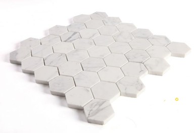 HEXAGON CALACATTA WHITE POLISHED MOSAIC 2" X 2" - 2