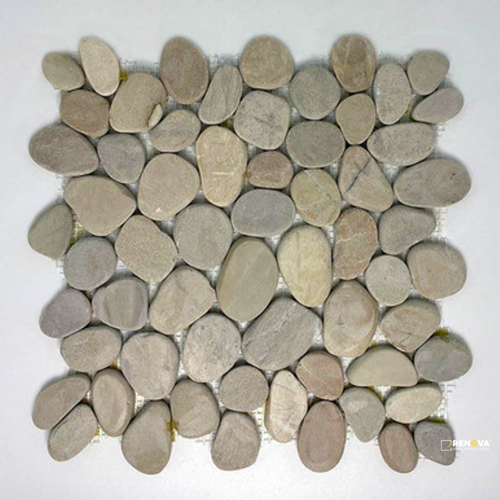 ISLAND PEBBLES MALUKU TAN 11X11 FLAT CUT INTERLOCKING SHEET