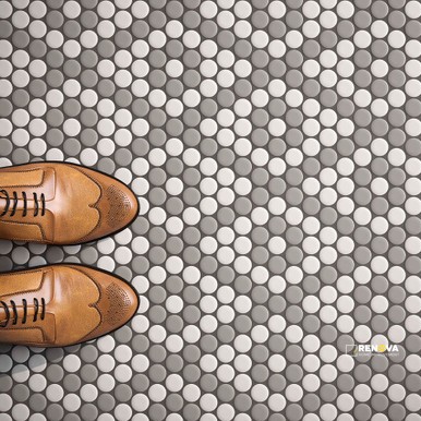 CC MOSAICS MATTE GREY/WHITE PENNY ROUND MOSAIC 9X10
