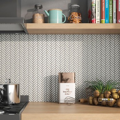 CC MOSAICS PLUS BRIGHT ANTIQUE WHITE HERRINGBONE MOSAIC