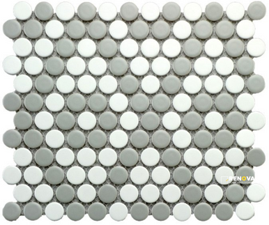 CC MOSAICS MATTE GREY/WHITE PENNY ROUND MOSAIC 9X10 - 2