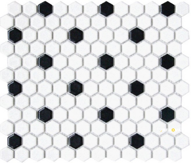 CC MOSAICS MATTE WHITE/BLACK HEXAGON MOSAIC 1X1