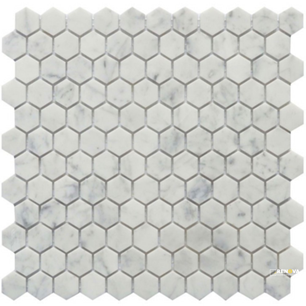 ROCKART CARRARA MARBLE HEXAGON MOSAIC 1" X 1"