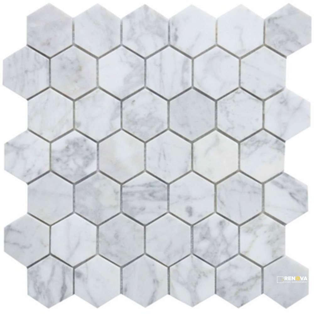 ROCKART CARRARA MARBLE HEXAGON MOSAIC 2" X 2"