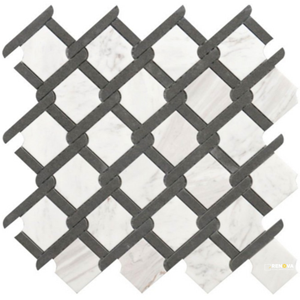 ROCKART MEDALLION BLACK/WHITE MARBLE MOSAIC 12" X 12"
