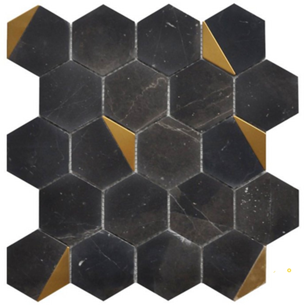 ROCKART NERO MARQUINA HEXAGON MOSAIC 12" X 13" - 2