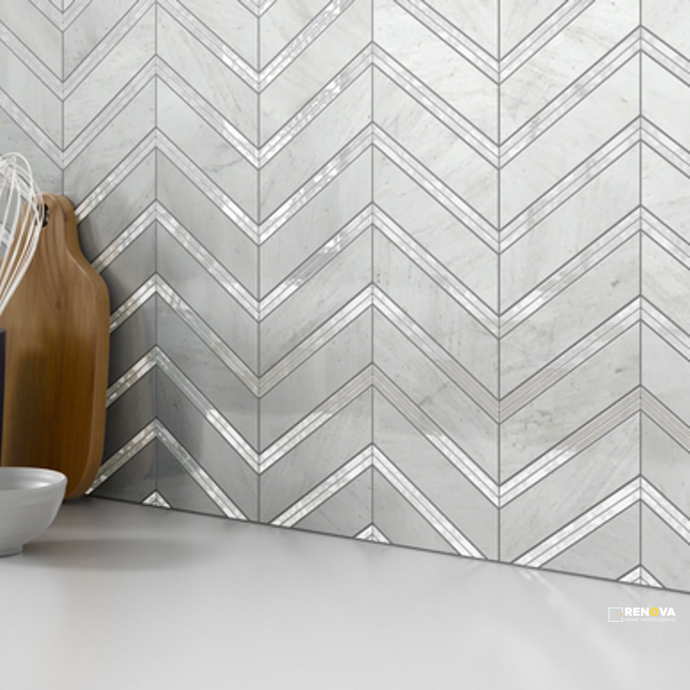 INTRIGUE CHEVRON STONE GLASS BLEND MOSAIC 12X12 - 3