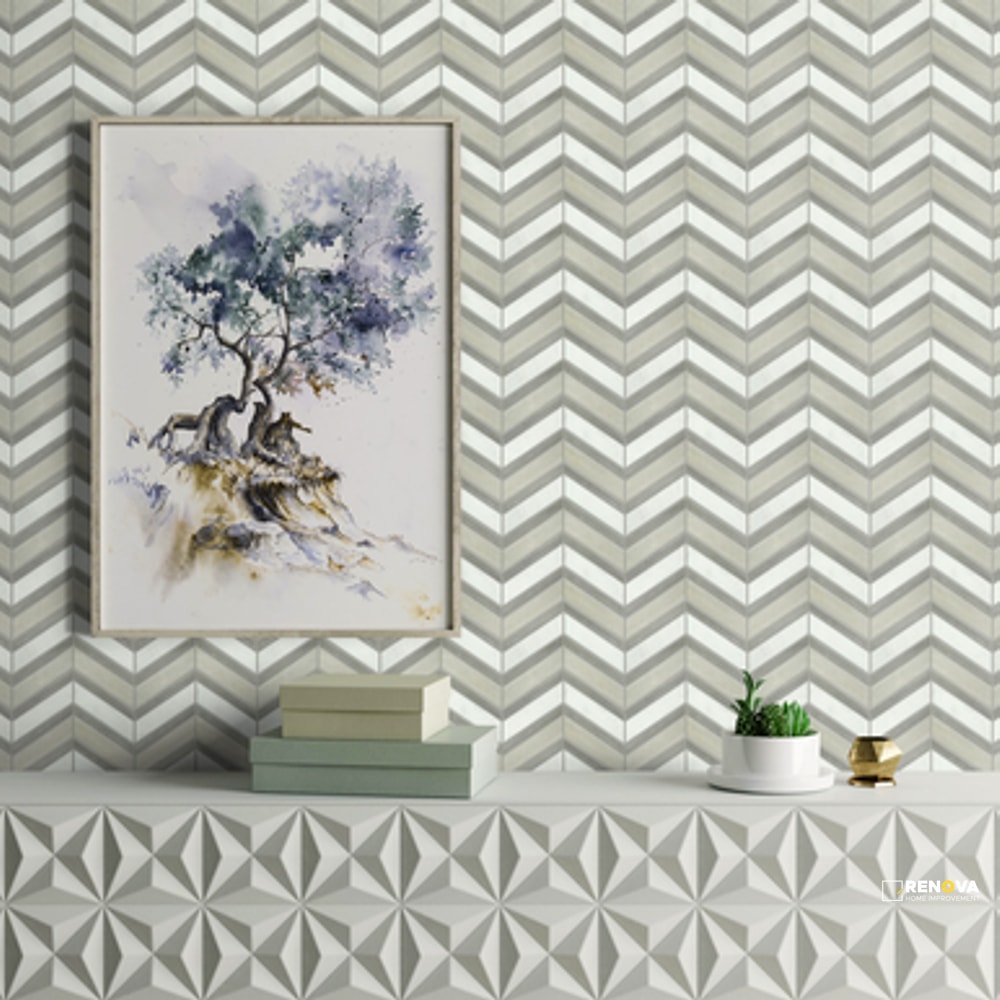 INTRIGUE CHEVRON STONE GLASS BLEND MOSAIC 12X12