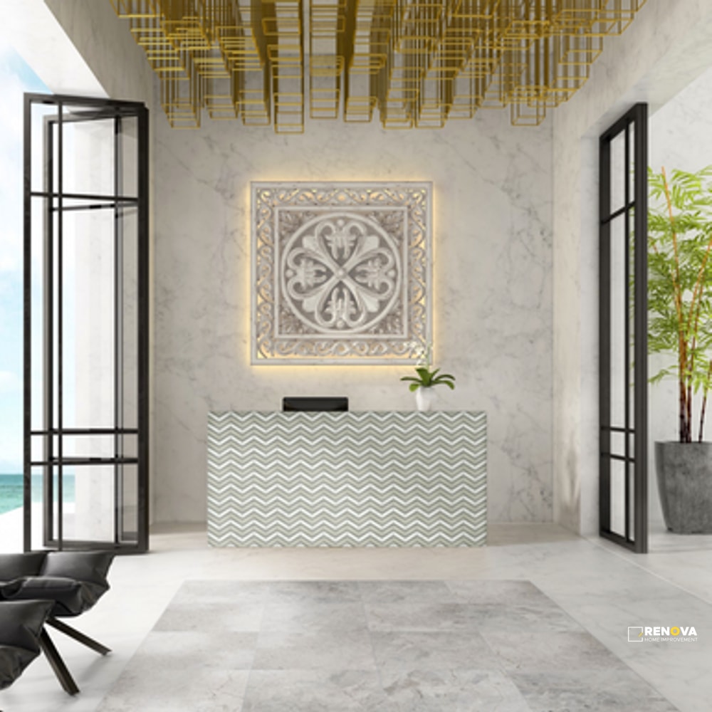 INTRIGUE CHEVRON STONE GLASS BLEND MOSAIC 12X12 - 4
