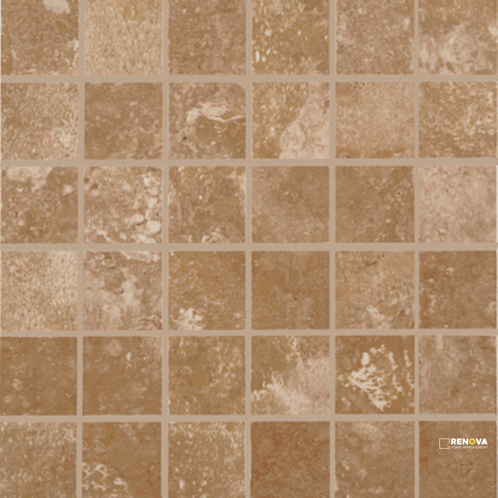 CROSSVILLE STONE FICTION TRAVERTINE COFFEE 2X2 MOSAIC UNPOLISHED .975 SF/SHT