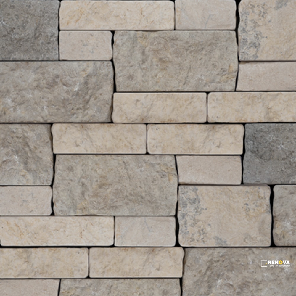 MIXED BEIGE/GREY LIMESTONE TUMBLED LEDGER PANEL 8" X 22" - 2